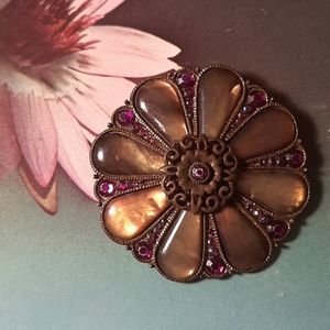 Vintage • metal enamel floral pin brooch